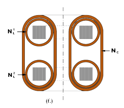 Illustration of dual ring core saturable reactor element with common control winding.